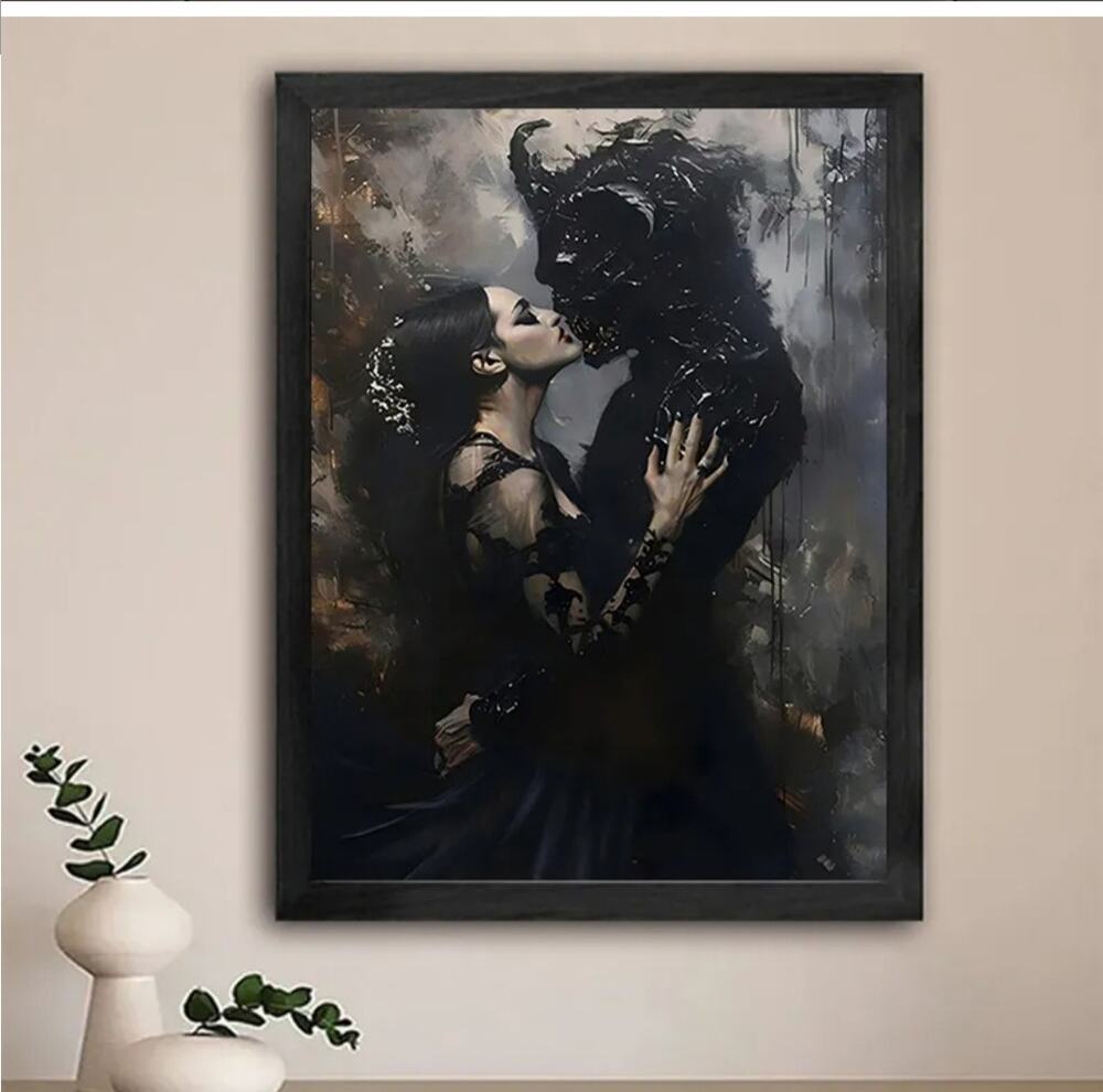Demon Couple Canvas Art Print 12×16" Horn God Goddess Goth Pagan Hades Folklore